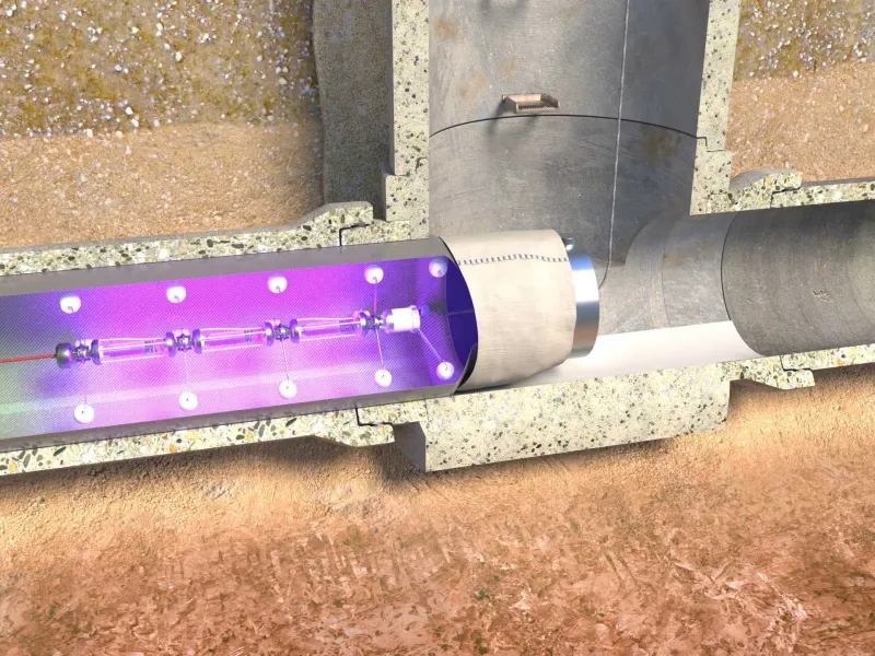 Härtung mittels UV-Lampenzug in eingezogenem Liner